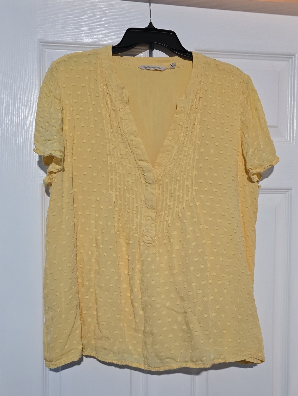 Soft Surroundings Yellow Textured Swiss Dot V-Neck Blouse